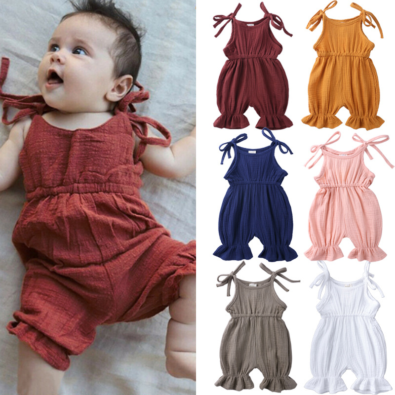 Mùa Hè Trang Phục Bé Gái Quần  - đánh giá và giá Baby Summer Linen Sleeveless Jumpsuit