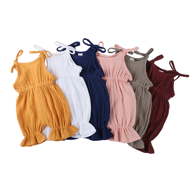 Mùa Hè Trang Phục Bé Gái Quần  - đánh giá và giá Baby Summer Linen Sleeveless Jumpsuit